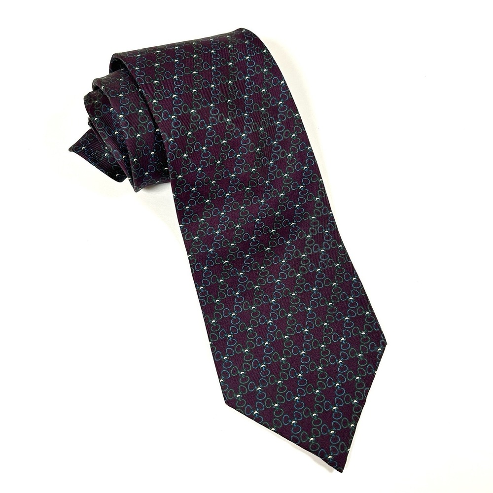 Vintage 80's Christian Dior Monsieur Silk Tie Geometric Pattern Purple Teal 3.5"